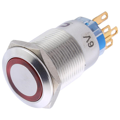 19MM紅色環(huán)形燈金屬按鈕開關(guān)